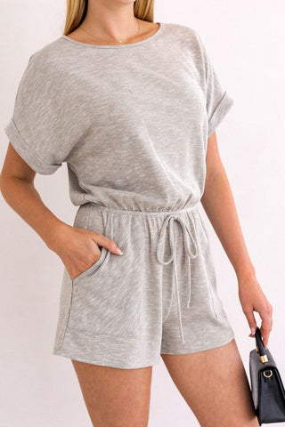 Short Roll-Up Sleeve Elastic Waist Romper - 1985 the VAULT Boutique