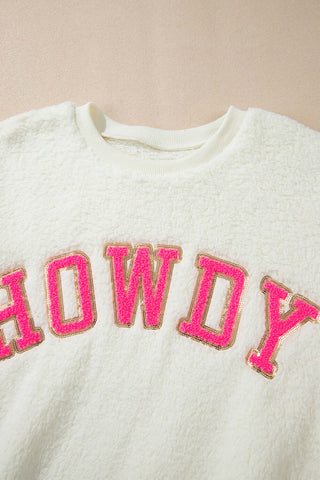 HOWDY Patched Round Neck Sherpa Sweatshirt - 1985 the VAULT Boutique