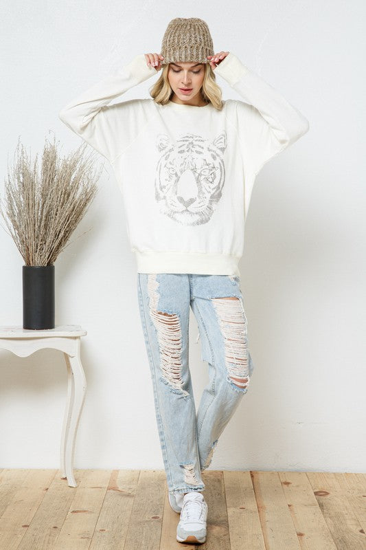 French Terry Tiger Studded Star Graphic Sweatshirt - 1985 the VAULT Boutique