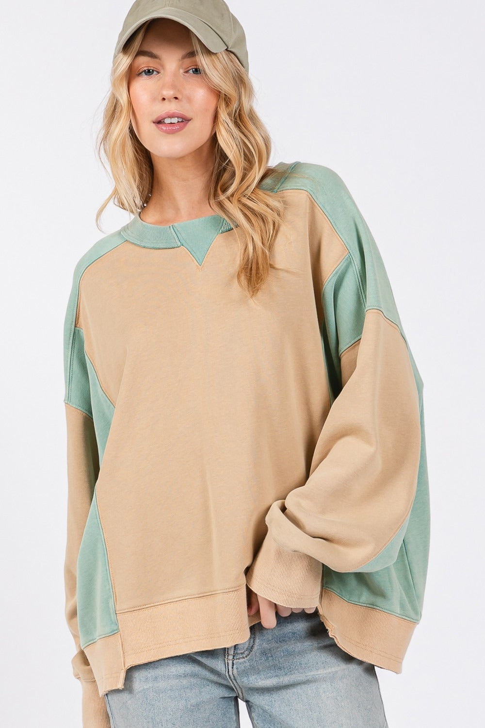 SAGE + FIG Color Block Round Neck Sweatshirt - 1985 the VAULT Boutique