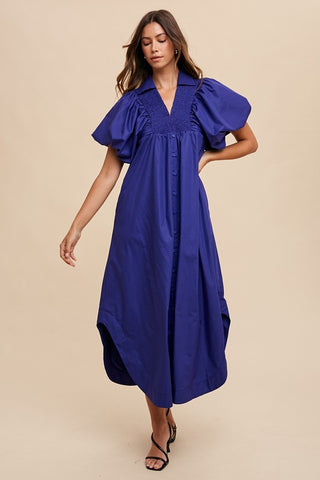 Annie Wear Smocked Puff Sleeve Midi Dress - 1985 the VAULT Boutique