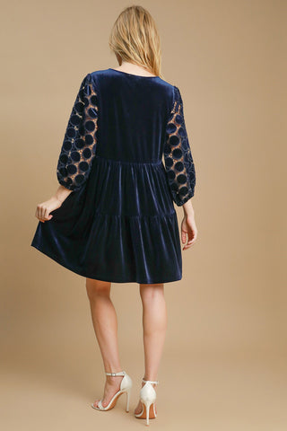 Umgee Dotted Lace Sleeve Tiered Velvet Mini Dress - 1985 the VAULT Boutique