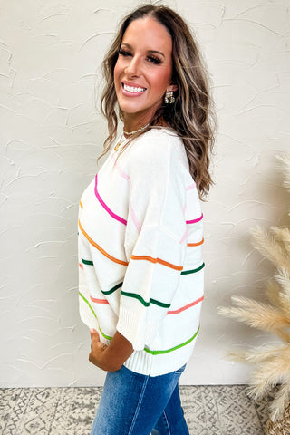 Striped Half Sleeve Drop Shoulder Sweater - 1985 the VAULT Boutique