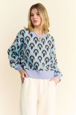 Davi & Dani Scale Jacquard Round Neck Drop Shoulder Sweater - 1985 the VAULT Boutique