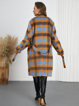 Tied Plaid Collared Neck Coat - 1985 the VAULT Boutique