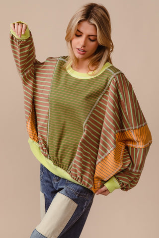 BiBi Color Block Striped Round Neck Sweatshirt - 1985 the VAULT Boutique