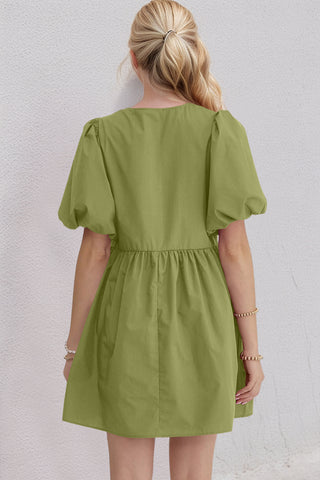 Oh Bow Ruched Puff Sleeve Mini Dress - 1985 the VAULT Boutique