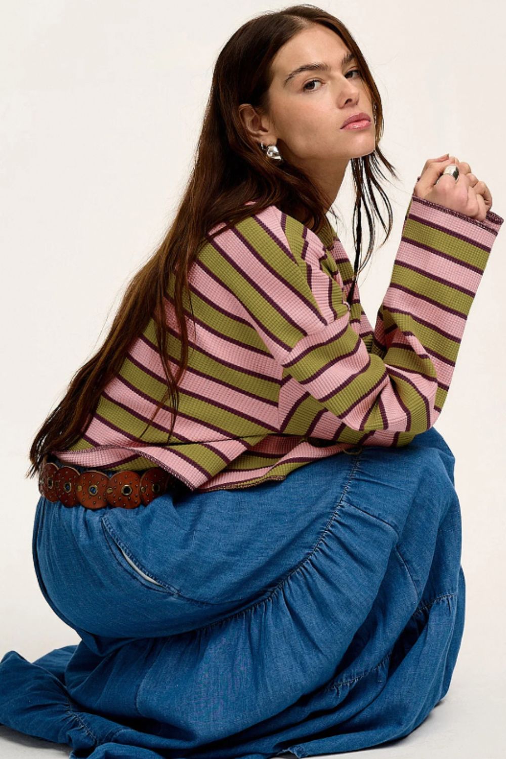 Striped Notched Long Sleeve T-Shirt - 1985 the VAULT Boutique