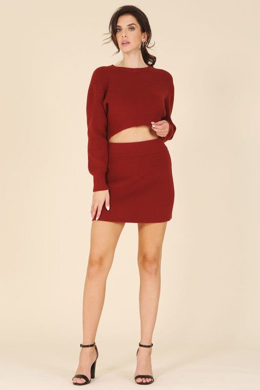 Ribbed Knit Crop Top & Skirt Set - 1985 the VAULT Boutique