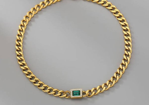 Green Zircon Chain Necklace - 1985 the VAULT Boutique