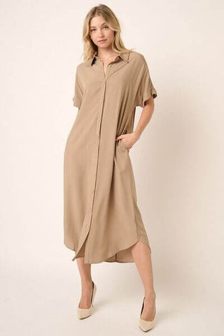 Mittoshop Collared Neck Dolman Short Sleeve Midi Shirt Dress - 1985 the VAULT Boutique