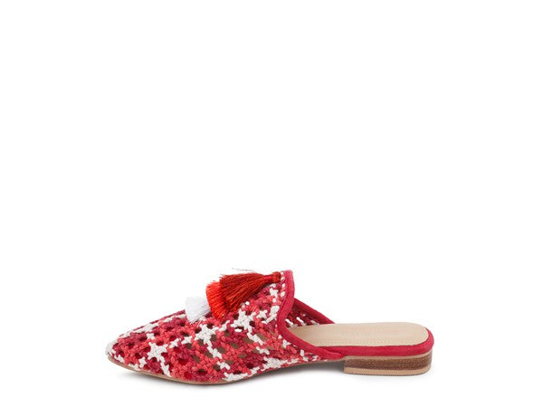 London Rag MARIANA WOVEN FLAT MULES WITH TASSELS - 1985 the VAULT Boutique