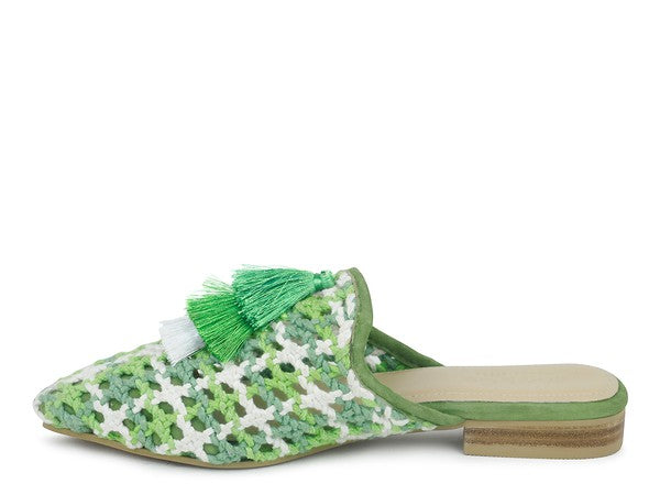 London Rag MARIANA WOVEN FLAT MULES WITH TASSELS - 1985 the VAULT Boutique