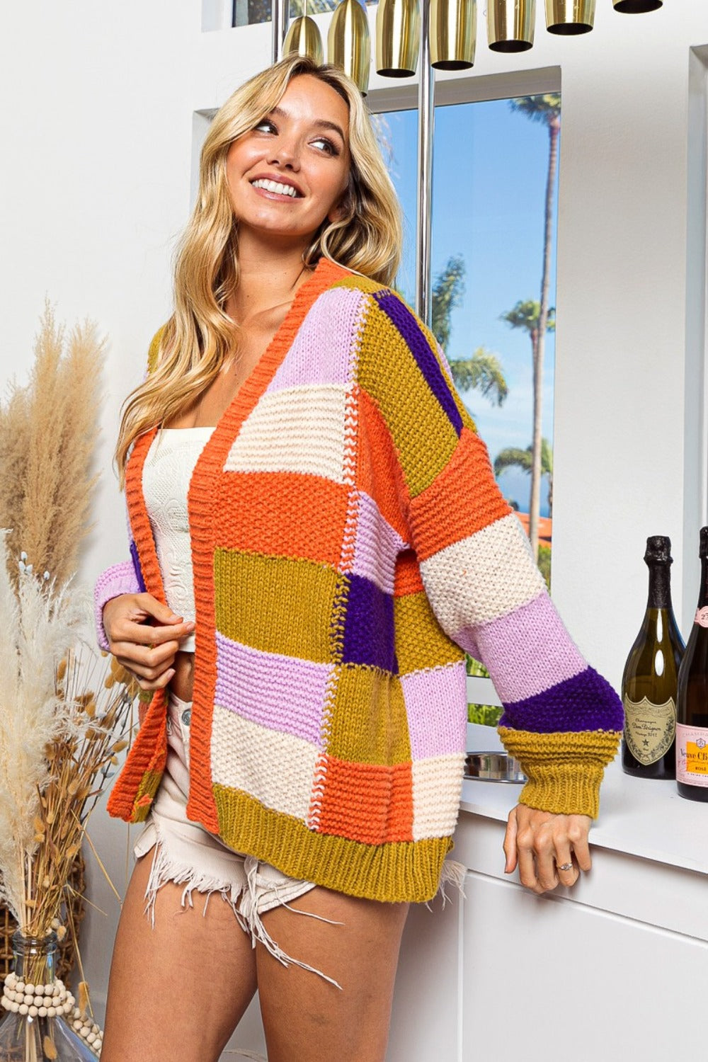 BiBi Checkered Color Block Sweater Cardigan - 1985 the VAULT Boutique