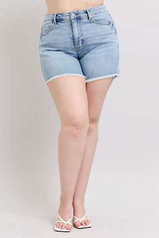 Judy Blue Full Size Tummy Control Raw Hem Denim Shorts Plus Size - 1985 the VAULT Boutique