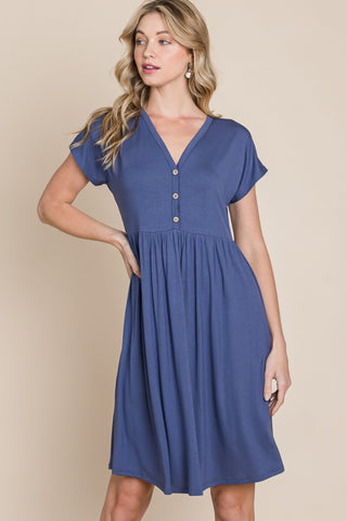 BOMBOM V-Neck Short Sleeve Dress - 1985 the VAULT Boutique