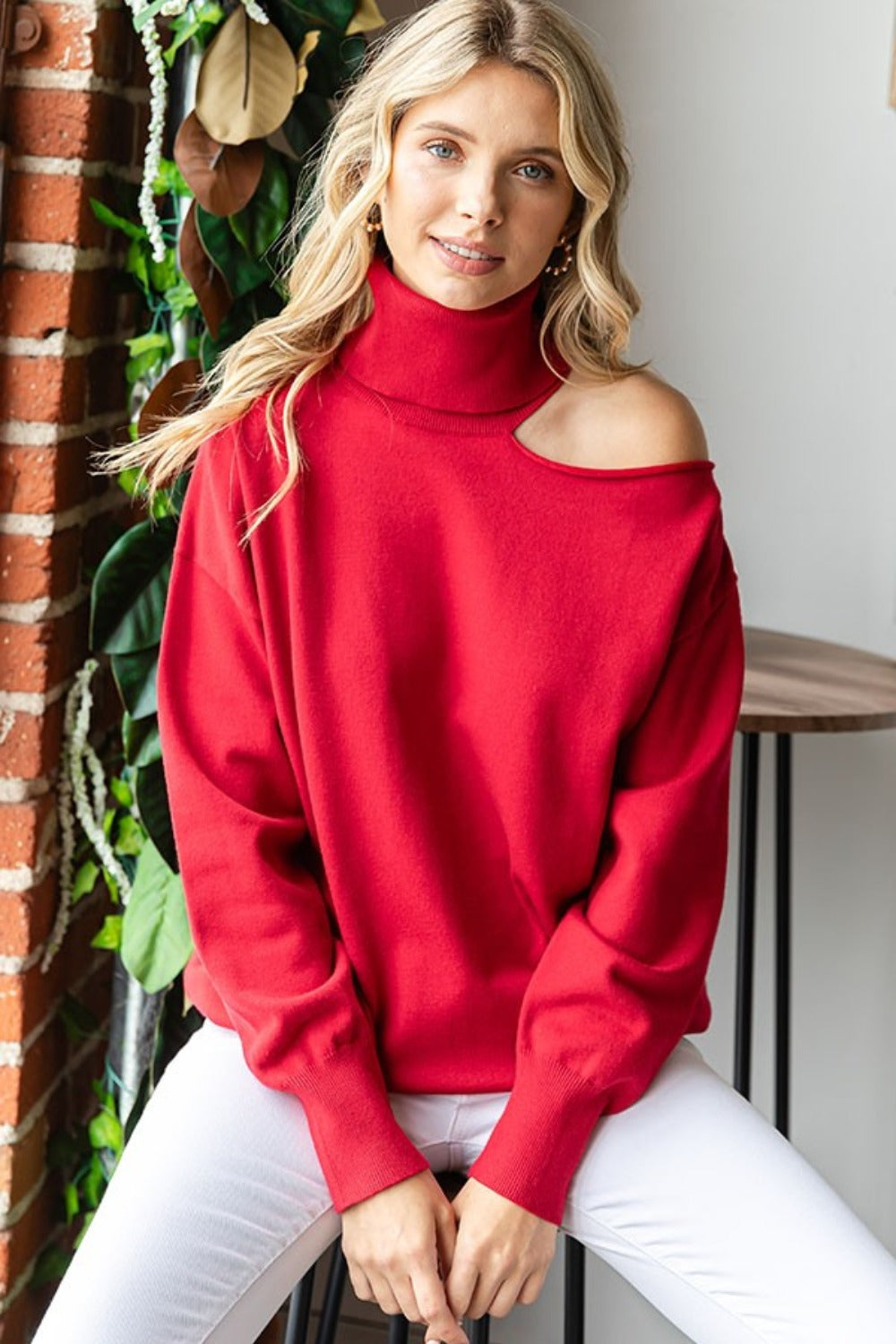 First Love Cut Out Shoulder Turtleneck Sweater - 1985 the VAULT Boutique