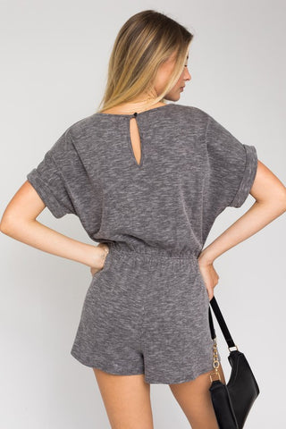 Short Roll-Up Sleeve Elastic Waist Romper - 1985 the VAULT Boutique