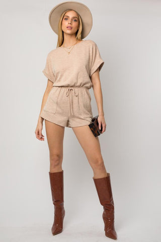 Short Roll-Up Sleeve Elastic Waist Romper - 1985 the VAULT Boutique