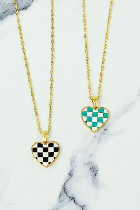 Checkered Heart Necklace - 1985 the VAULT Boutique