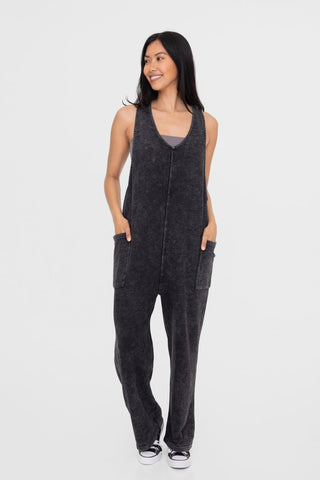 Mono B Mineral-Washed V Neck Overalls with Pockets - 1985 the VAULT Boutique