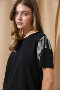 Rhinestone Fringe T Shirt - 1985 the VAULT Boutique