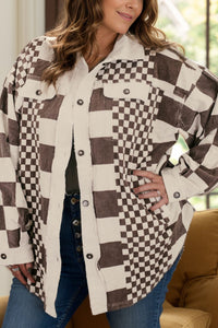 Plus Size Checkered Button Up Long Sleeve Jacket - 1985 the VAULT Boutique