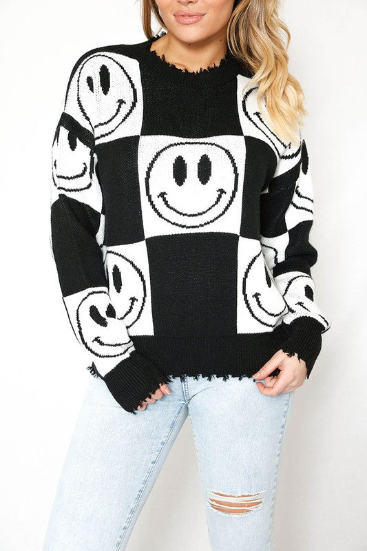 Checkered Smiley Sweater - 1985 the VAULT Boutique