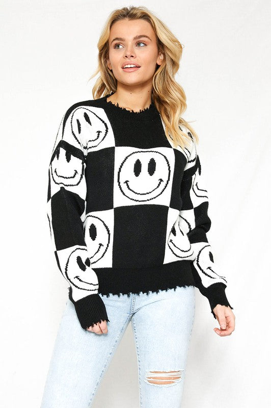 Checkered Smiley Sweater - 1985 the VAULT Boutique