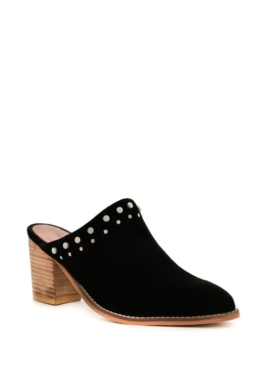 LESLIE STACKED HEEL MULES - 1985 the VAULT Boutique