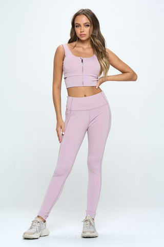 Zip Up Crop Sports Tank Top Set - 1985 the VAULT Boutique