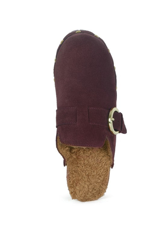 PRUNUS BUCKLED SUEDE ROUND TOE MULE CLOGS - 1985 the VAULT Boutique