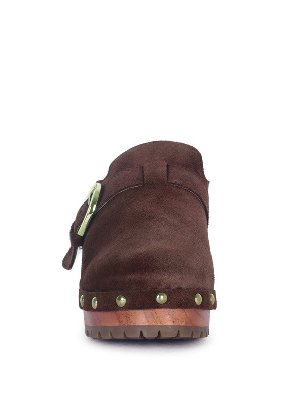 PRUNUS BUCKLED SUEDE ROUND TOE MULE CLOGS - 1985 the VAULT Boutique