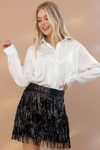 Satin Shirt Blouse with Chevron Fringe - 1985 the VAULT Boutique