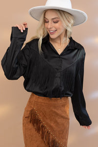 Satin Shirt Blouse with Chevron Fringe - 1985 the VAULT Boutique