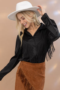 Satin Shirt Blouse with Chevron Fringe - 1985 the VAULT Boutique