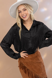 Satin Shirt Blouse with Chevron Fringe - 1985 the VAULT Boutique