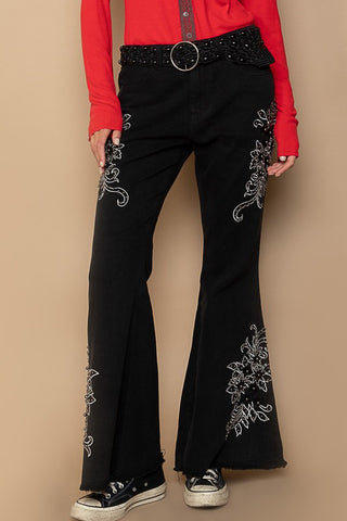 POL Raw Hem Embroidered Flare Pants - 1985 the VAULT Boutique