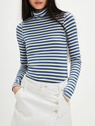 Exposed Seam Striped Turtleneck Long Sleeve T-Shirt - 1985 the VAULT Boutique