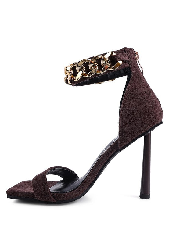 LAST SIP HEELED FAUX SUEDE CHAIN STRAP SANDAL - 1985 the VAULT Boutique