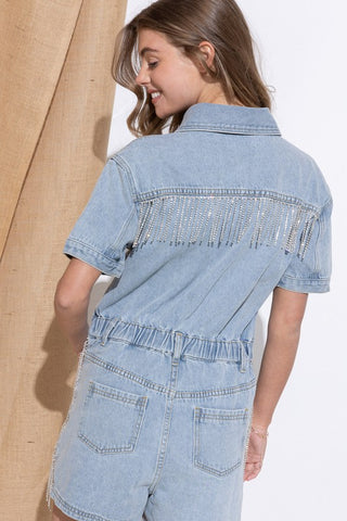 Washed Denim Overall Romper - 1985 the VAULT Boutique