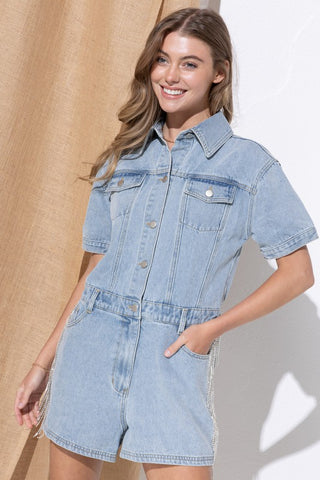 Washed Denim Overall Romper - 1985 the VAULT Boutique