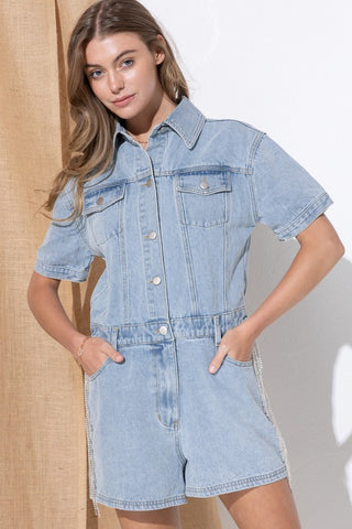 Washed Denim Overall Romper - 1985 the VAULT Boutique