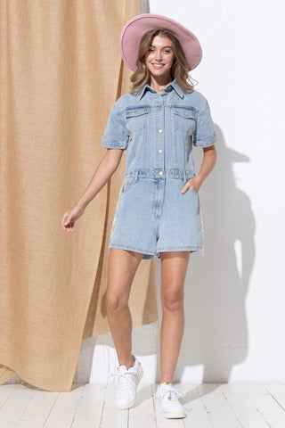 Washed Denim Overall Romper - 1985 the VAULT Boutique