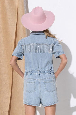 Washed Denim Overall Romper - 1985 the VAULT Boutique