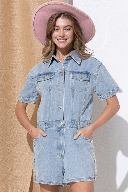 Washed Denim Overall Romper - 1985 the VAULT Boutique