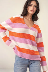 Color Block V-Neck Long Sleeve Sweater - 1985 the VAULT Boutique