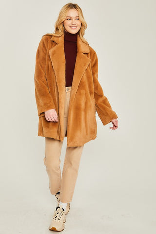 Woven Solid Teddy Collar Coat - 1985 the VAULT Boutique