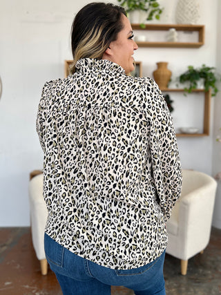 Double Take Full Size Leopard Long Sleeve Blouse - 1985 the VAULT Boutique