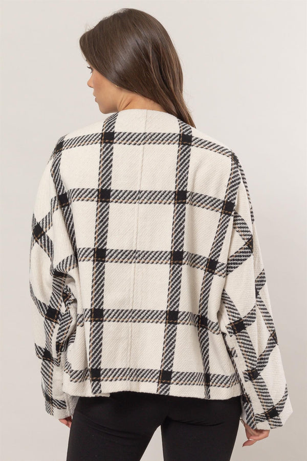 HYFVE Plaid Long Sleeve Jacket with Side Slit Pockets - 1985 the VAULT Boutique